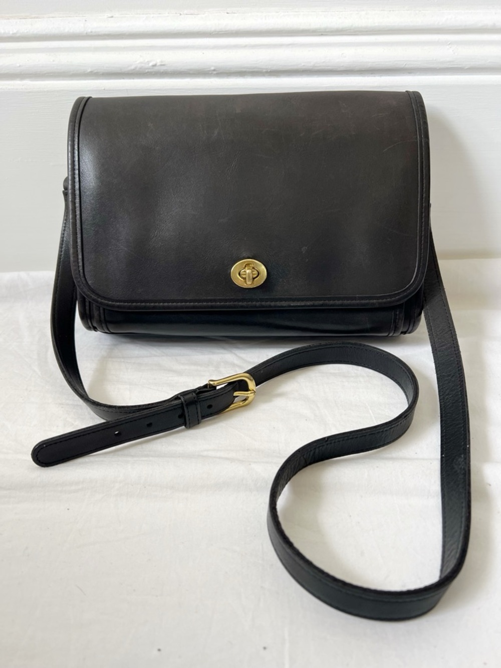 Vintage Coach Flap Bag Black Leather Made in USA 9812